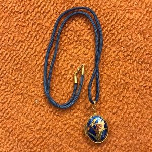 Gorgeous vintage cloissone blue locket on cord necklace.